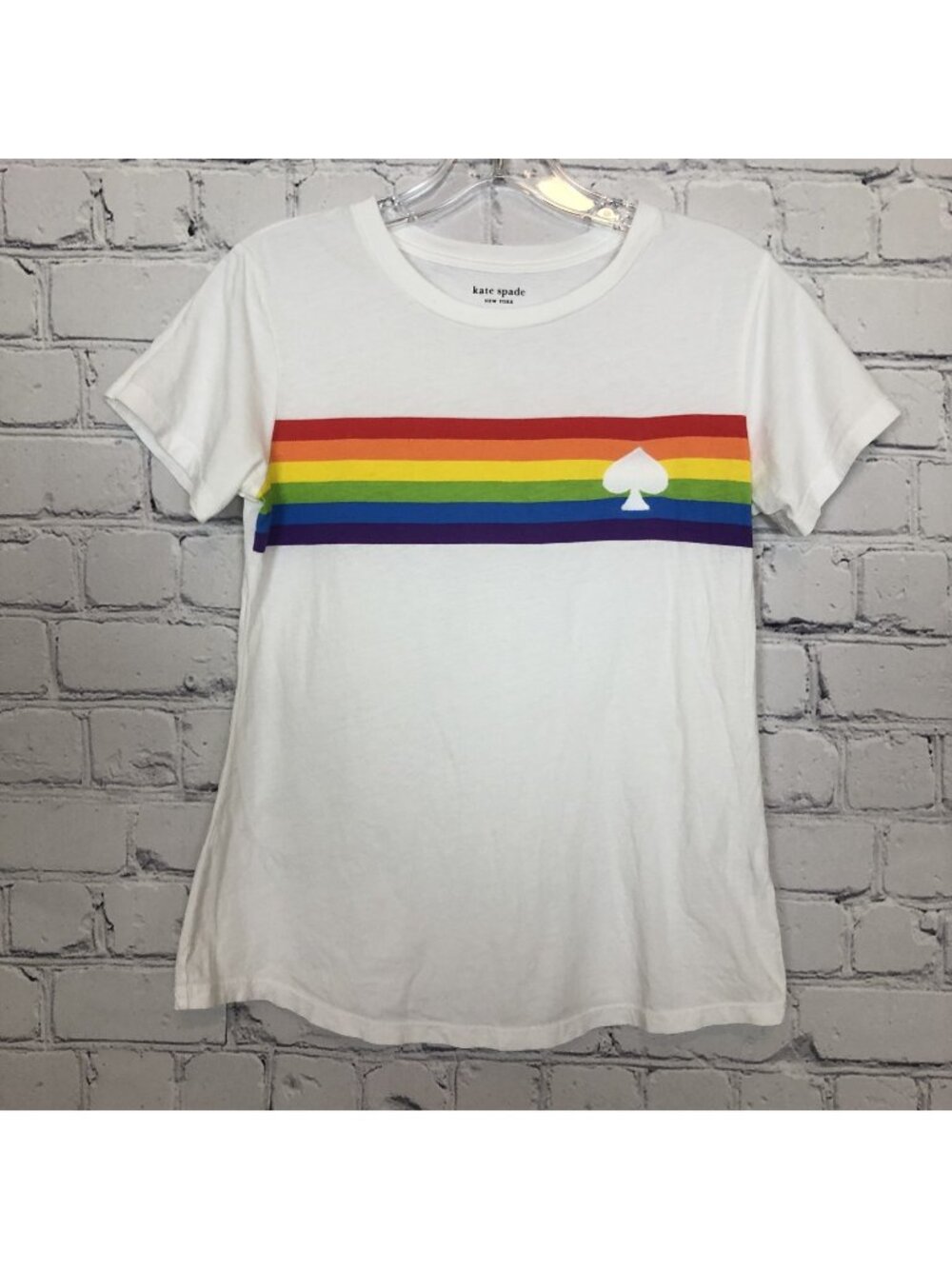Kate Spade Rainbow Pride T Shirt Size XS White 100% Cotton